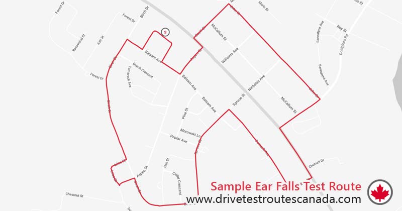 Ear Falls drive test route map