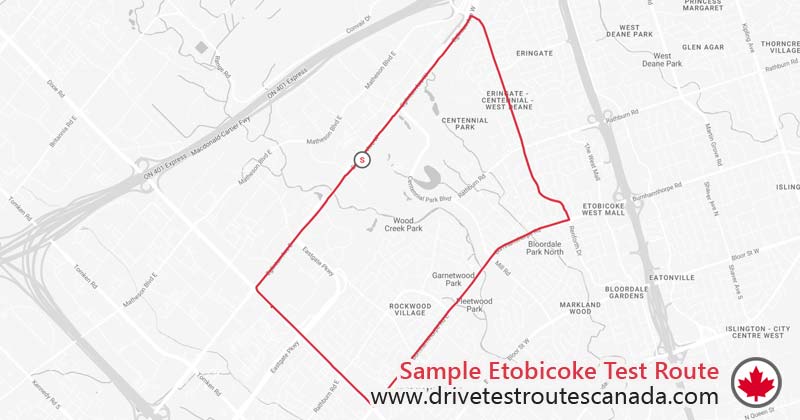 Etobicoke drive test route map