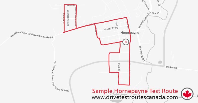 Hornepayne drive test route map