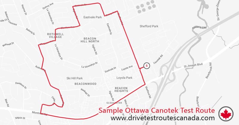 Ottawa Canotek drive test route map