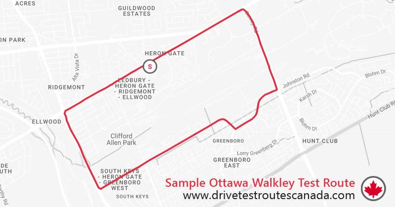 Ottawa Walkley drive test route map