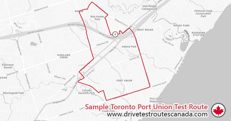 Toronto Port Union drive test route map